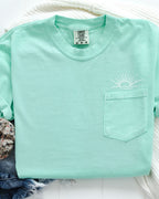 Sun & Wave Lake Beach Comfort Colors Pocket T-Shirt – Nature Camping Outdoor Graphic Tee