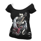 Spiral - ROCK ANGEL - 2in1 White Ripped Top Black - XXL
