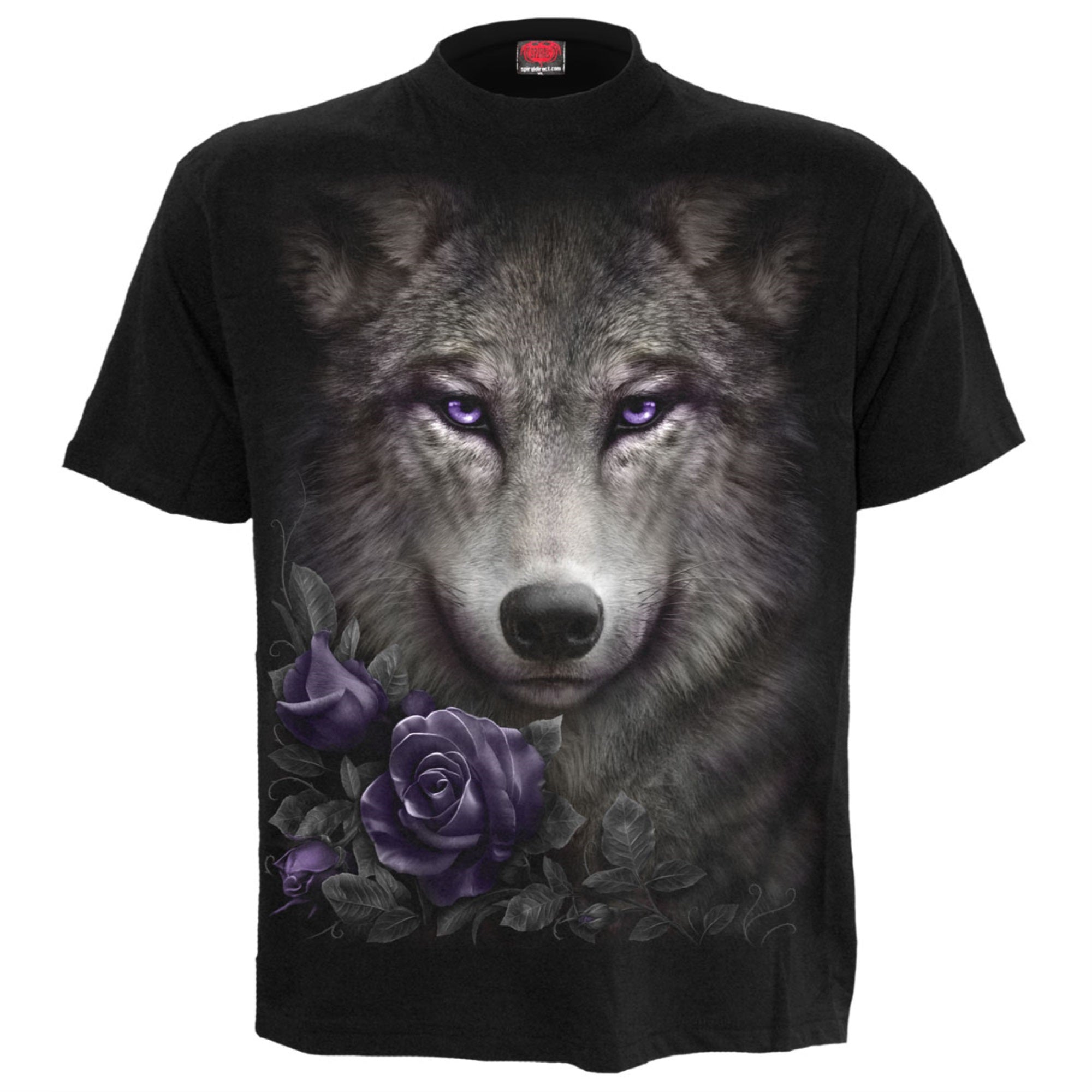 Spiral - WOLF ROSES - Front Print T-Shirt Black - XXL