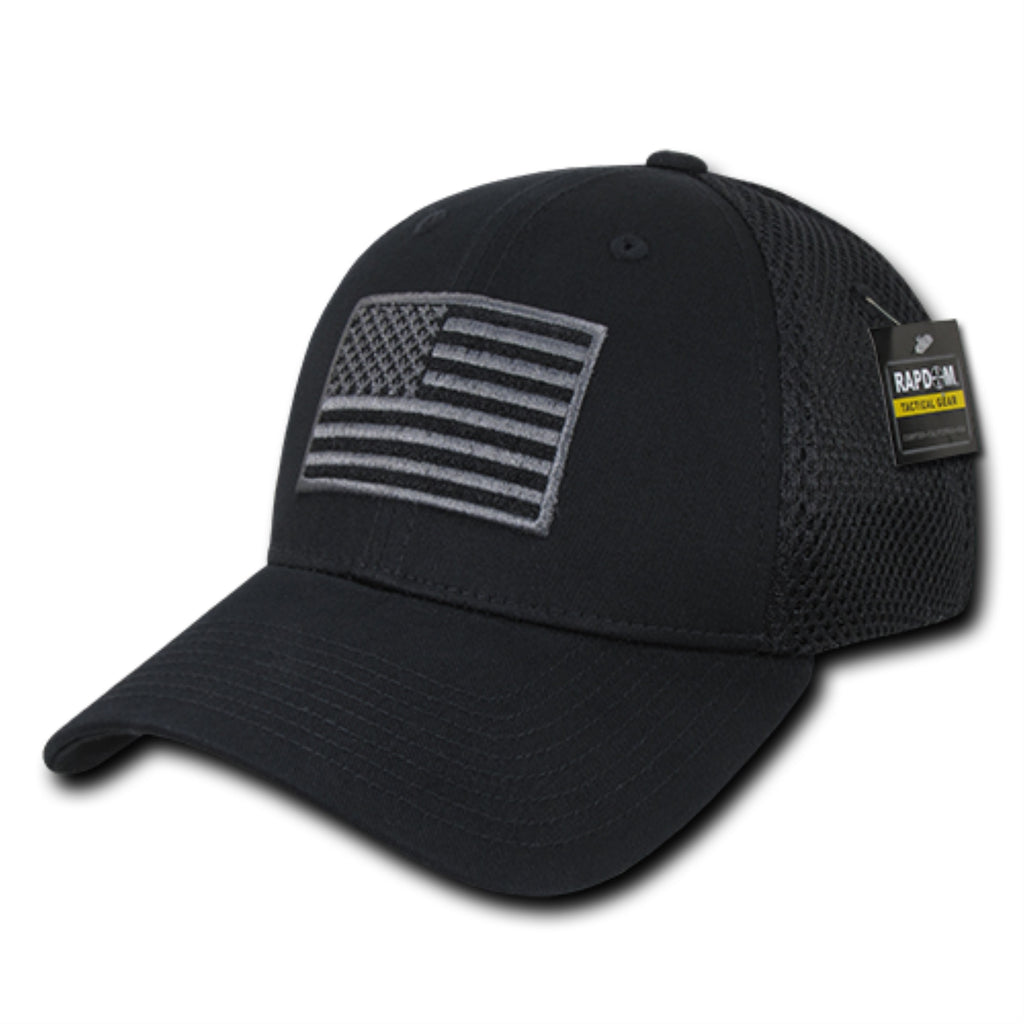 Embroidered Air Mesh Flex Caps,USA,Black