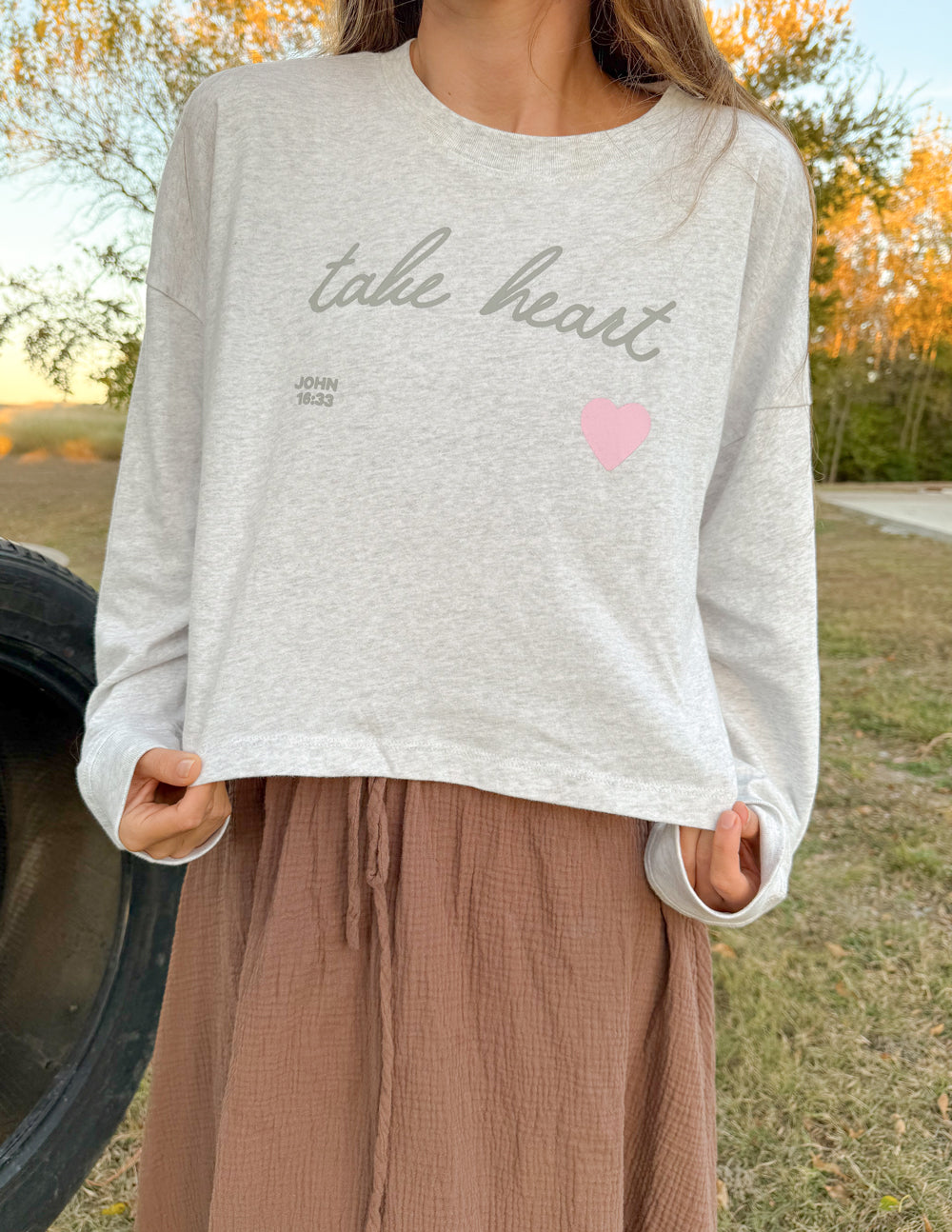 Take Heart Cropped LS Women's Tee