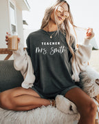 Custom Teacher Mrs. Name Comfort Colors Garment-Dyed T-Shirt – Personalized Educator Gift Tee