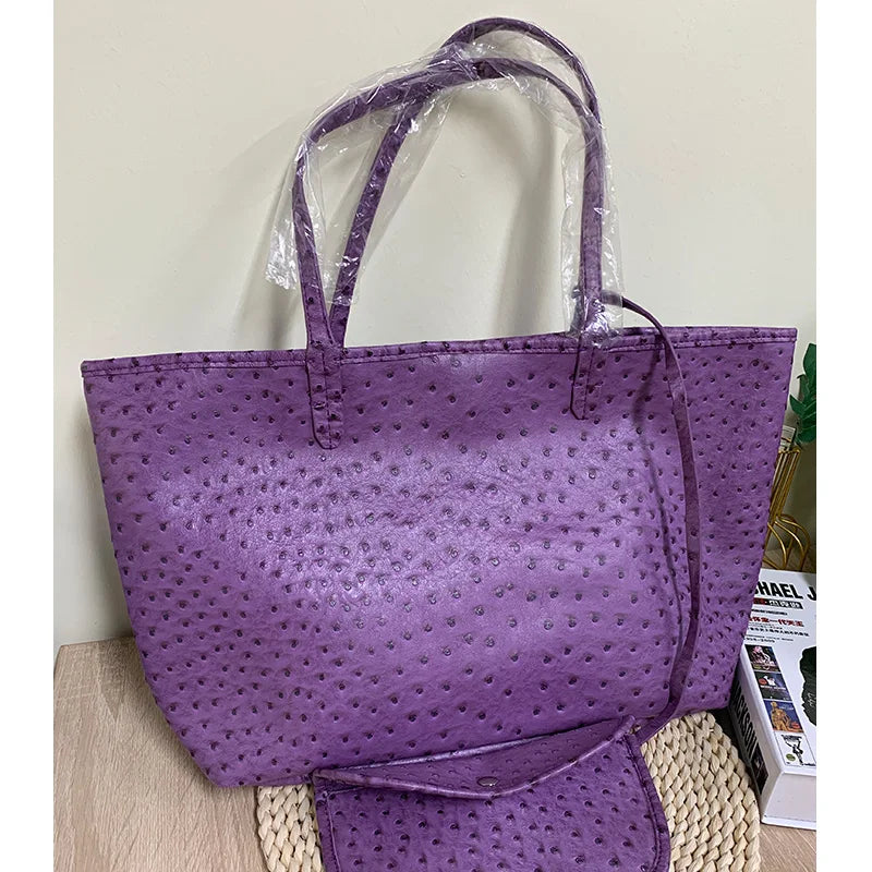 XMESSUN Original Fashion Style Women Bag Portable Women's Bucket Bags Ostrich Pattern Shopping Tote Casual Simple Ladies Handbag