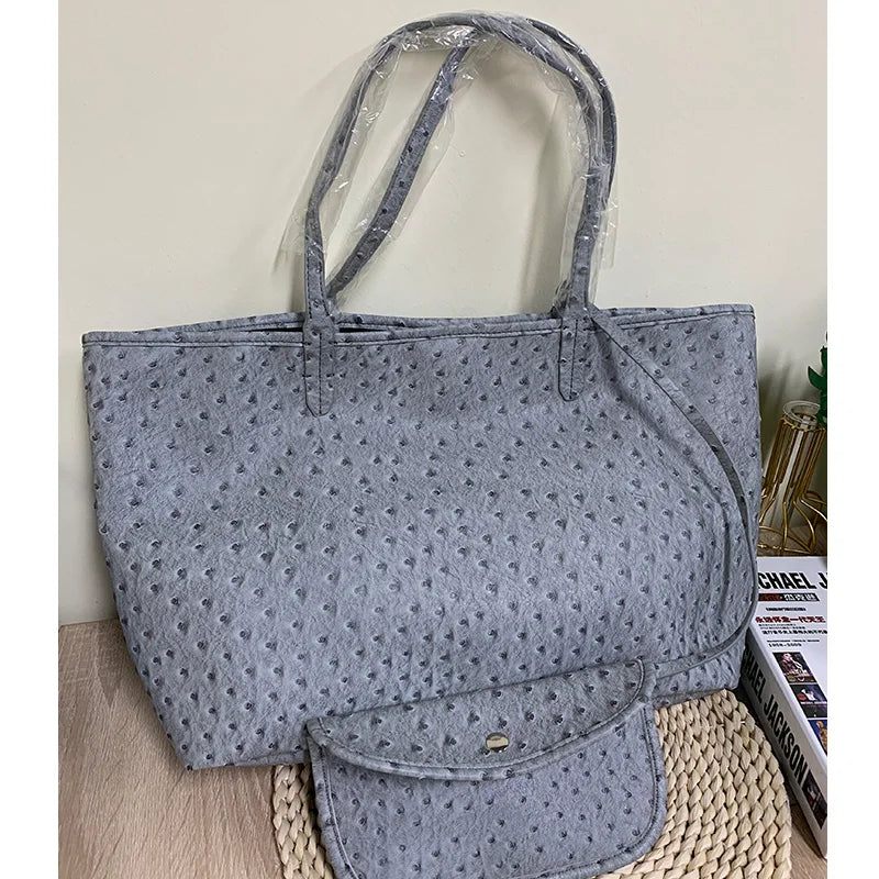 XMESSUN Original Fashion Style Women Bag Portable Women's Bucket Bags Ostrich Pattern Shopping Tote Casual Simple Ladies Handbag