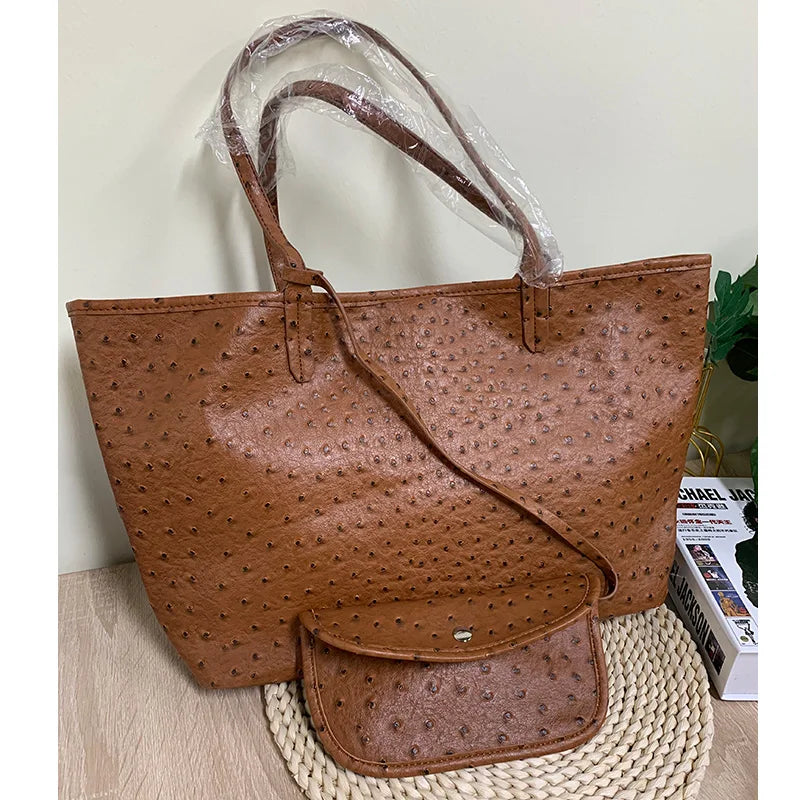 XMESSUN Original Fashion Style Women Bag Portable Women's Bucket Bags Ostrich Pattern Shopping Tote Casual Simple Ladies Handbag