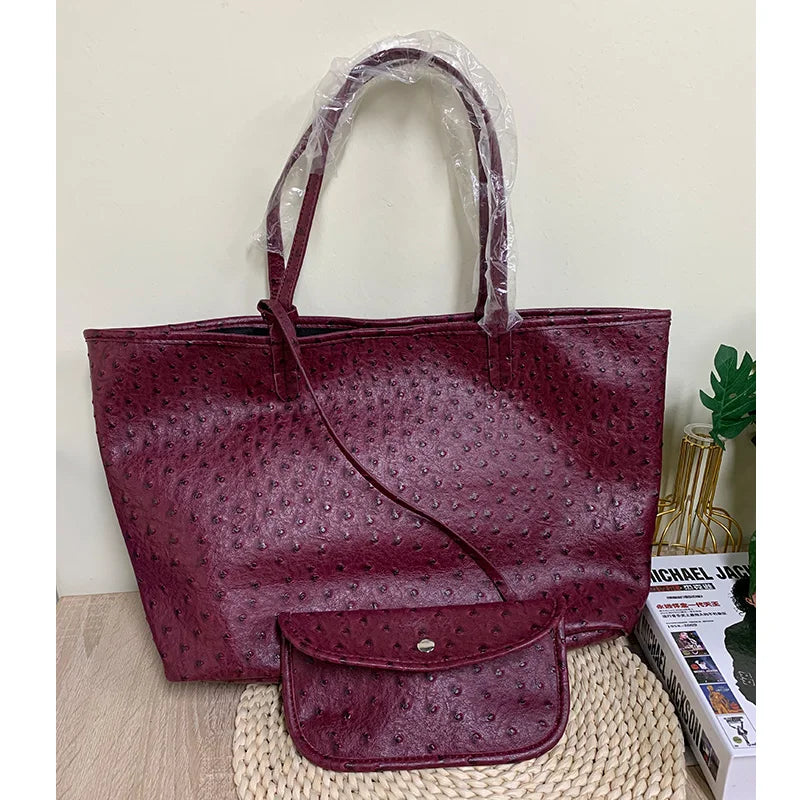 XMESSUN Original Fashion Style Women Bag Portable Women's Bucket Bags Ostrich Pattern Shopping Tote Casual Simple Ladies Handbag