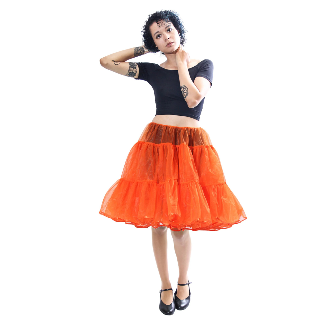 Malco Modes Tea-Length Orange Petticoat Skirt â?? Vintage 50s Crinoline Underskirt for Dresses, Weddings & Halloween Costumes