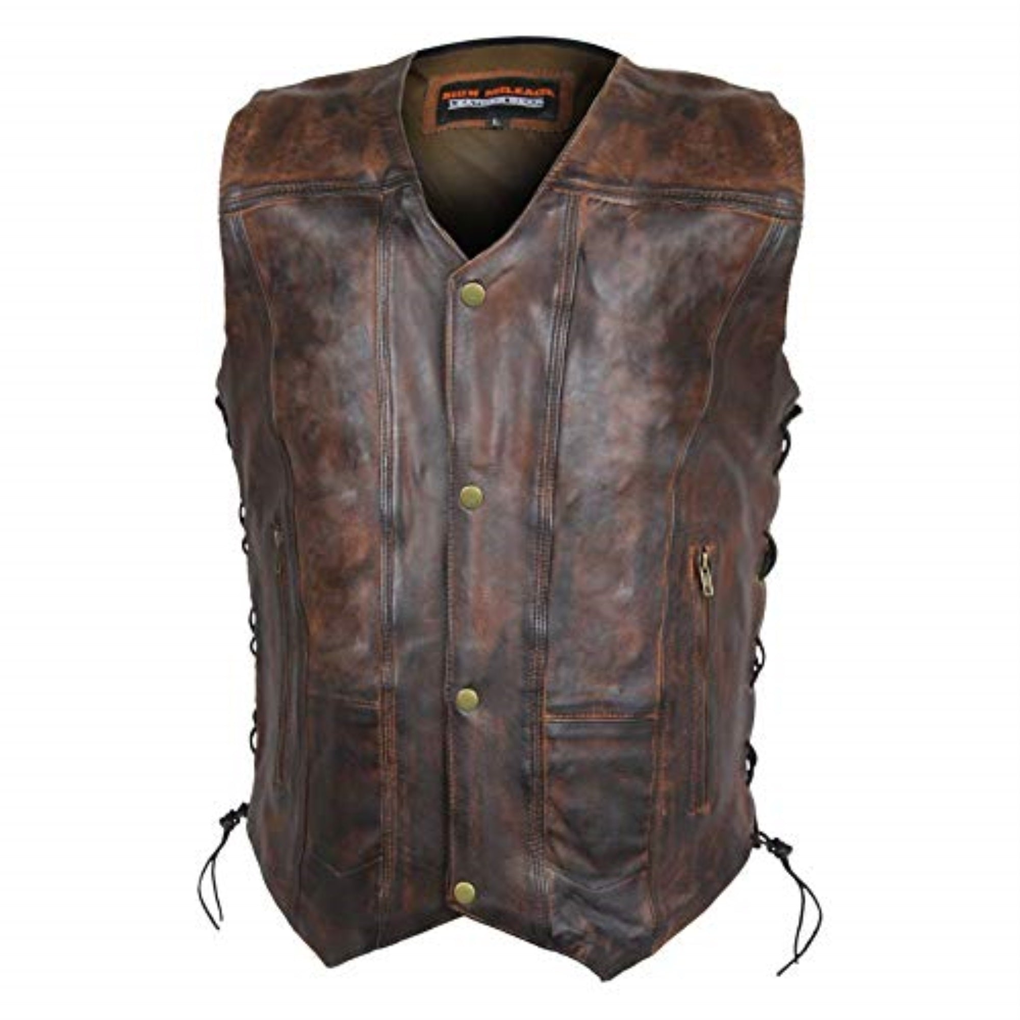 Mens High Mileage Vintage Brown 10 Pocket Premium Leather Vest