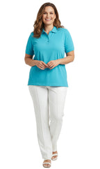 Women's Short Sleeve Pique Knit Polo Shirt — Relaxed Fit Cotton Blend