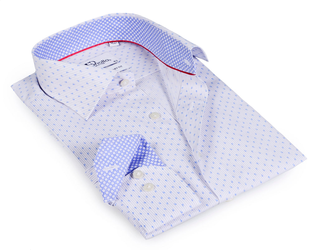 White Long Sleeve Shirt with contract trimming // Dual cuffs// contemporary fit- Final Sale