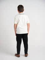 White With Black Trim Collar Top