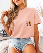 Wildflowers Bouquet Comfort Colors Pocket T-Shirt – Botanical Nature Camping Hiking Plant Graphic Tee