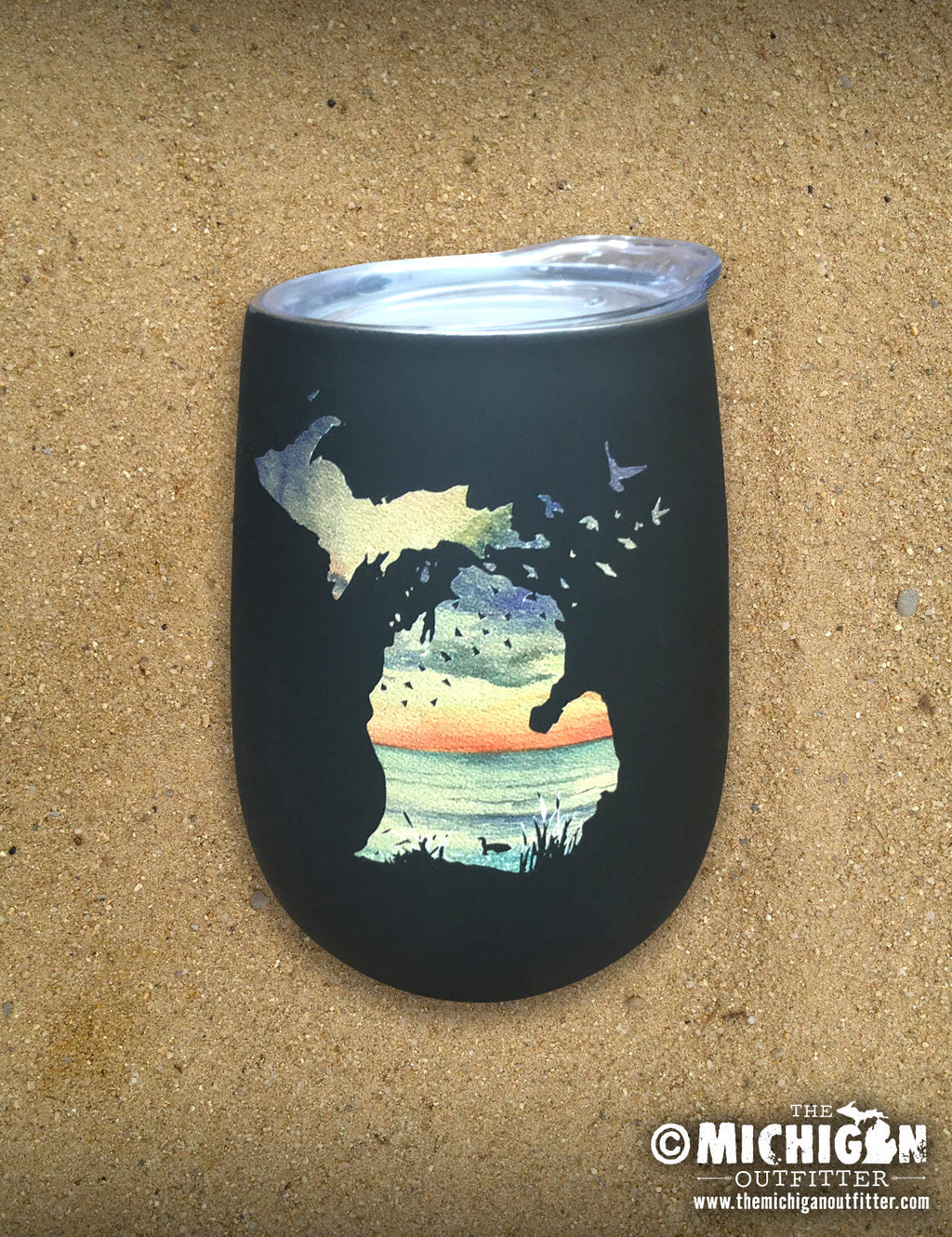 Stainless Steel Wine Glass - Sunset Birds