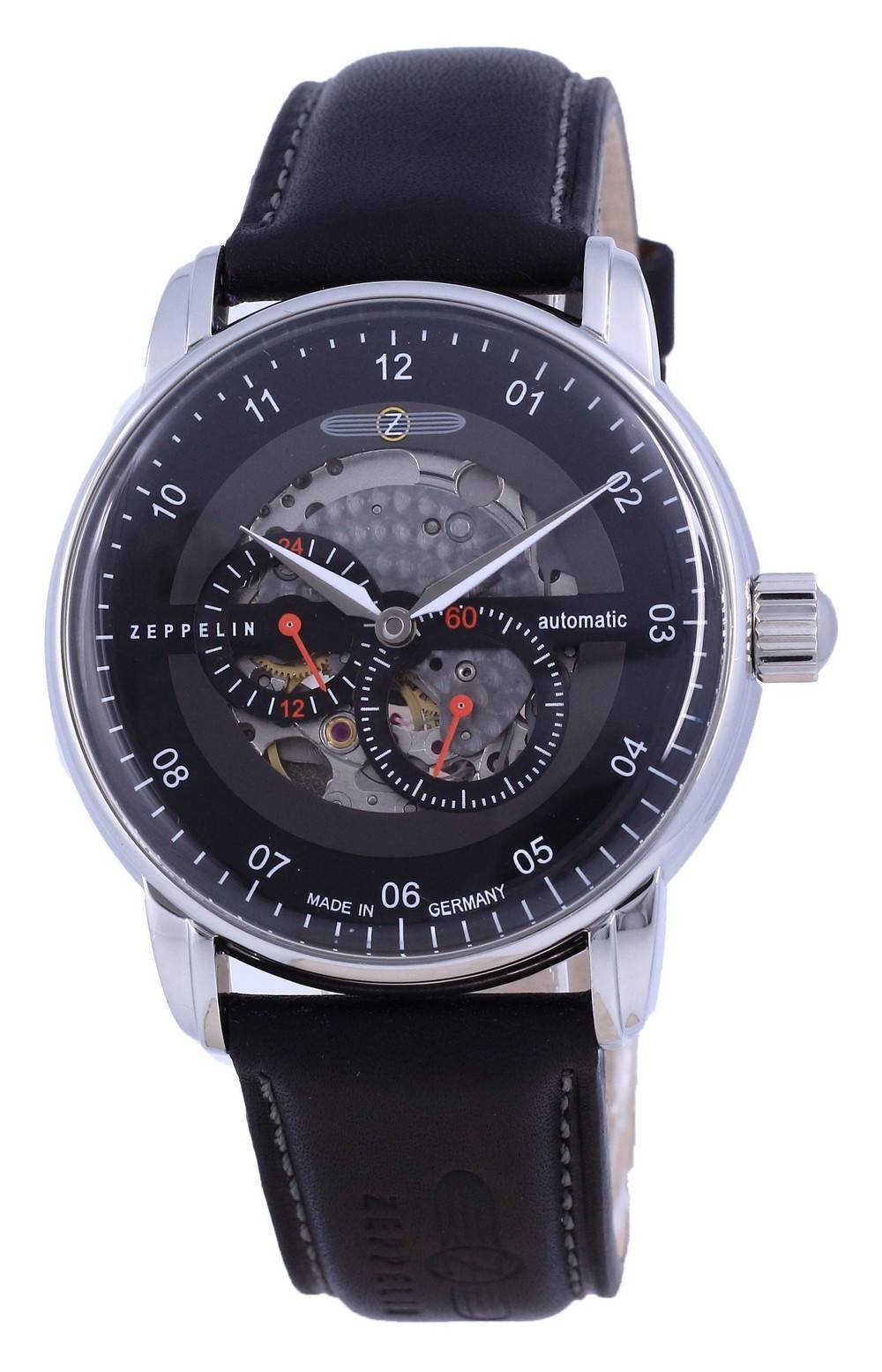 Zeppelin Captains Line Skeleton Leather Automatic 8664-2 86642 Mens Watch