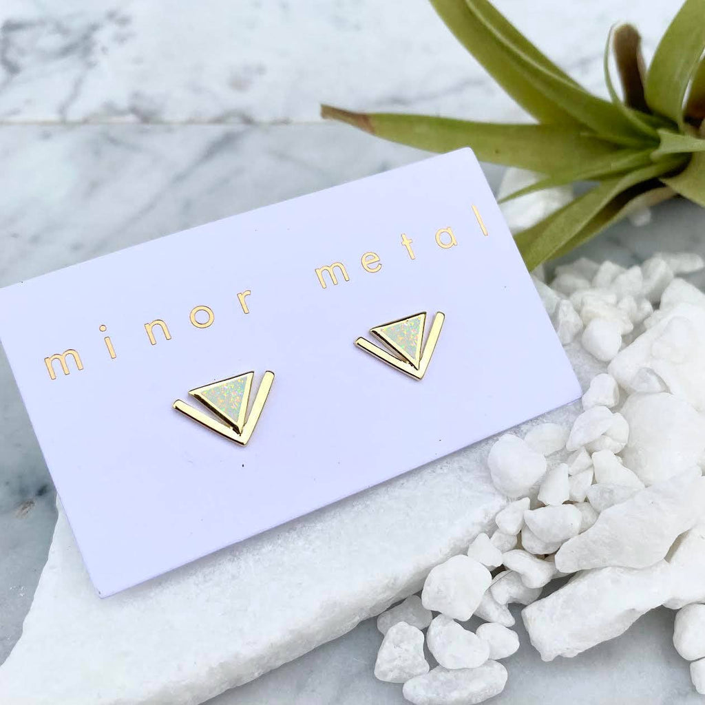 Opal chevron stud earrings
