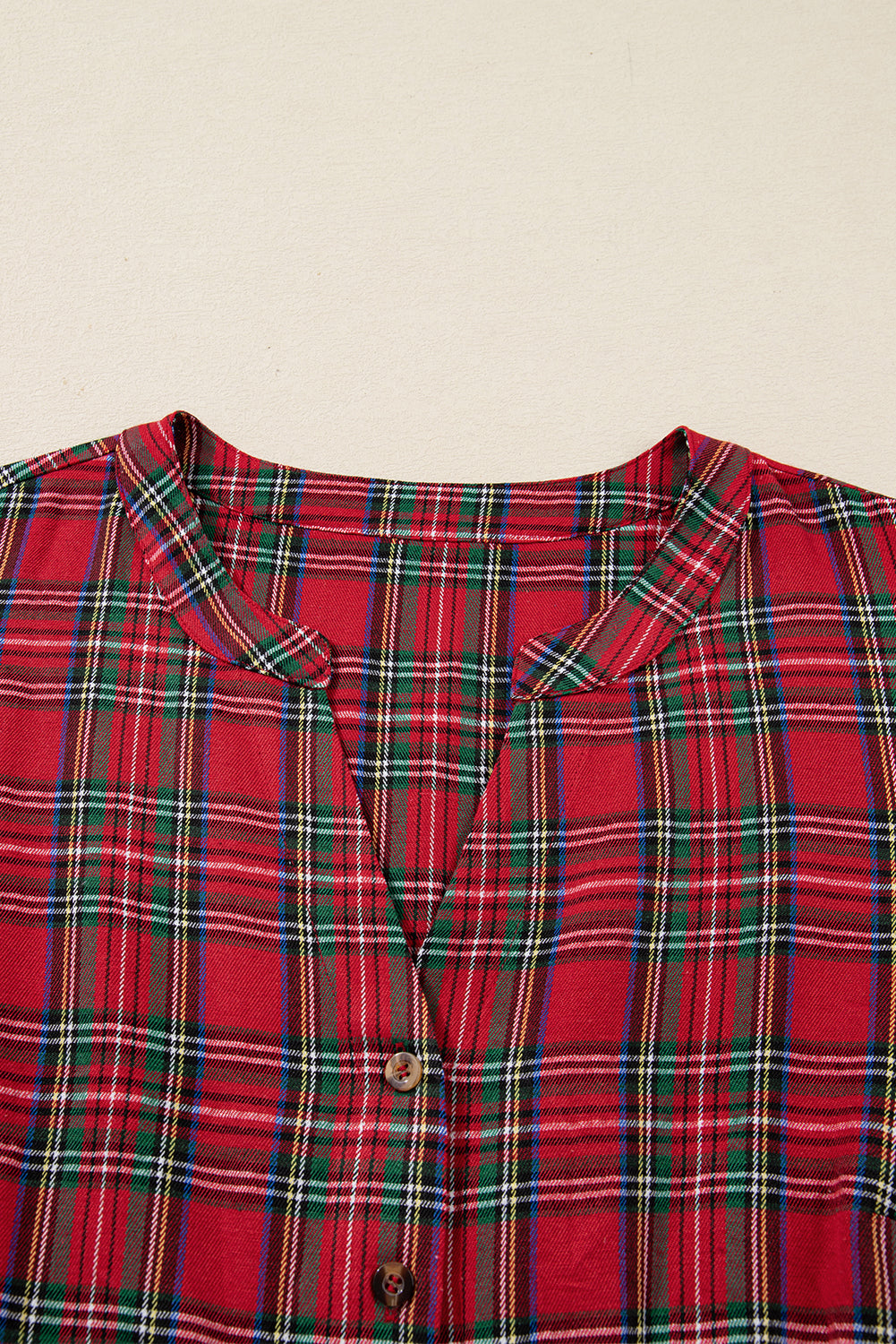 Red Plus Size Plaid Half Button Long Sleeve Holiday Dress