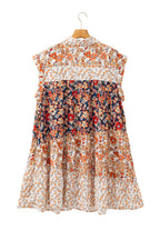 Beige Plus Size Floral Patchwork Button Front Collared Mini Dress
