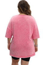 Light Grey Mineral Wash Drop Sleeve Patchwork Plus Size Tee