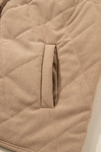 Camel Plus Size Quilted Cord Snap Button Vest Jacket