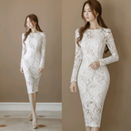 [product_type] Lace Slim Bag Hip Fashion Round Neck Long Dress Women's Step Skirt malcomodes-biz.myshopify.com