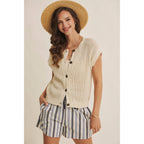 BREEZY NATURAL COTTON OPEN KNIT BUTTON-DOWN SWEATER VEST: NATURAL