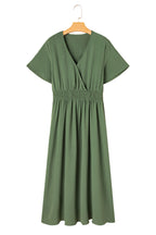 Four Leaf Clover Surplice Neckline Shirred High Waist Plus Size Maxi Dress
