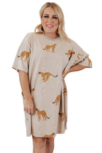 Apricot Plus Size Cheetah Print Side Pockets T Shirt Mini Dress