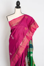 Mridula : Lightweight Bishnupur Katan Silk Saree in Purple and Green