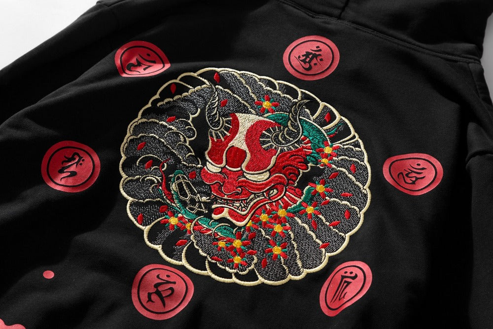 KH9060 Red Oni Embroidered Hoodie