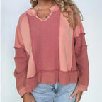 POL Women's Lisette Notched Neck Contrast Knit Top