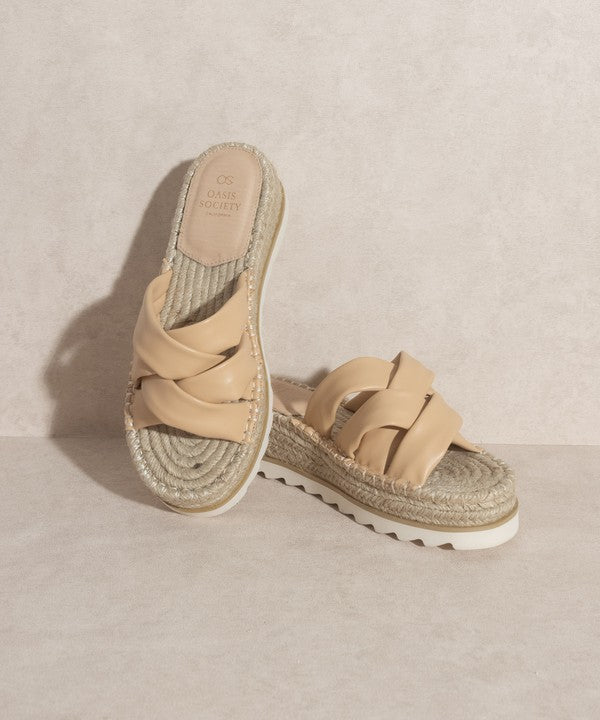 Oasis Society Rebel Beige Criss Cross Platform Espadrille Sandals