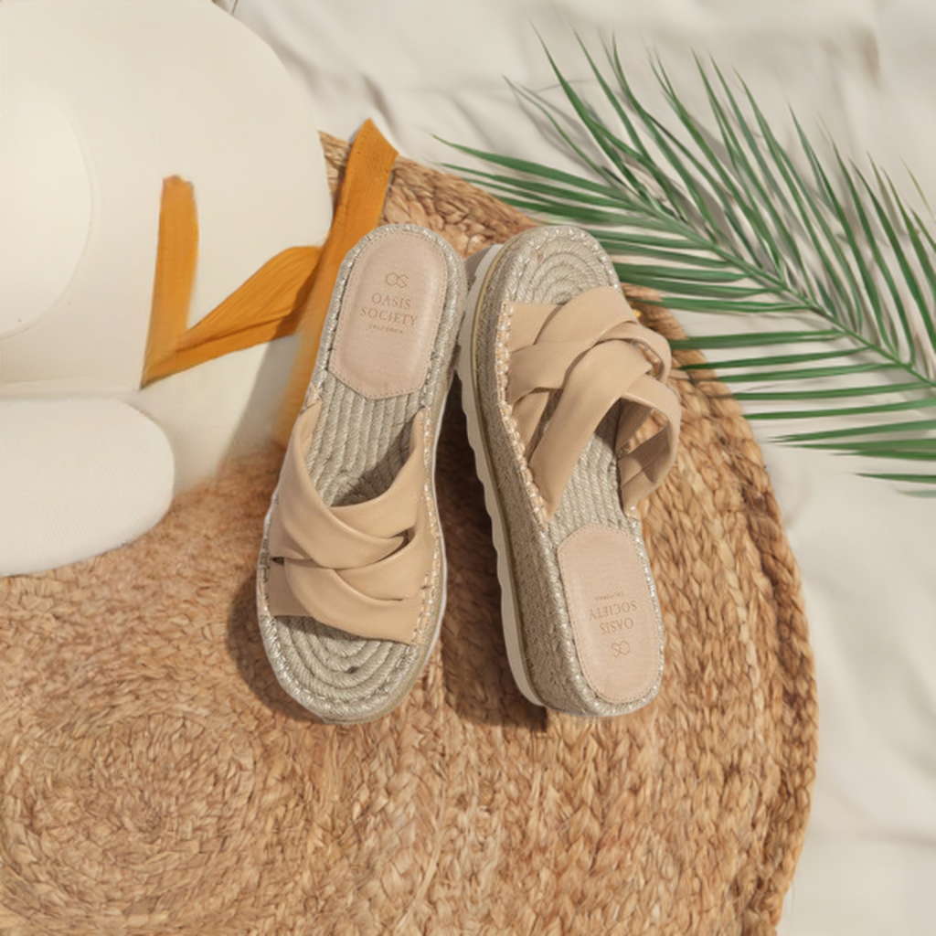 Oasis Society Rebel Beige Criss Cross Platform Espadrille Sandals