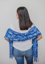 Handmade Batik Scarf, Blue White, Cotton Fabric, Butterfly