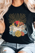 Desert Sunset Arches Floral Cacti Boho Graphic Tee T-Shirt