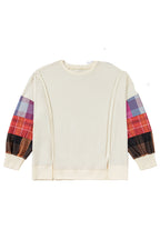 Beige Plus Size Plaid Patchwork Sleeve Pullover Top