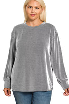 Zenana Full Size Raised Rib Round Neck Long Sleeve Top Plus Size