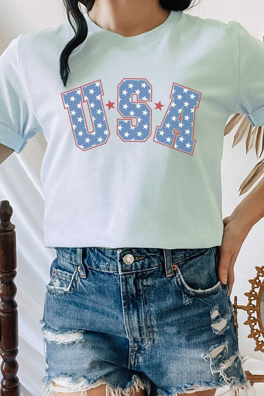 Starred USA Patriotic Graphic Tee T-Shirt