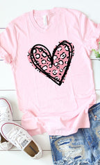 Leopard Pink Heart Graphic Tee T-Shirt PLUS