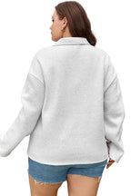 Gray Camo Leaves Patchwork Zipped Collar Pullover Plus Size Sweatshirt