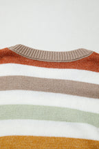 Multicolour Striped Colorblock Drop Shoulder Plus Size Sweater