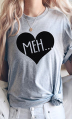 Meh Black Heart Valentines PLUS SIZE Graphic Tee T-Shirt