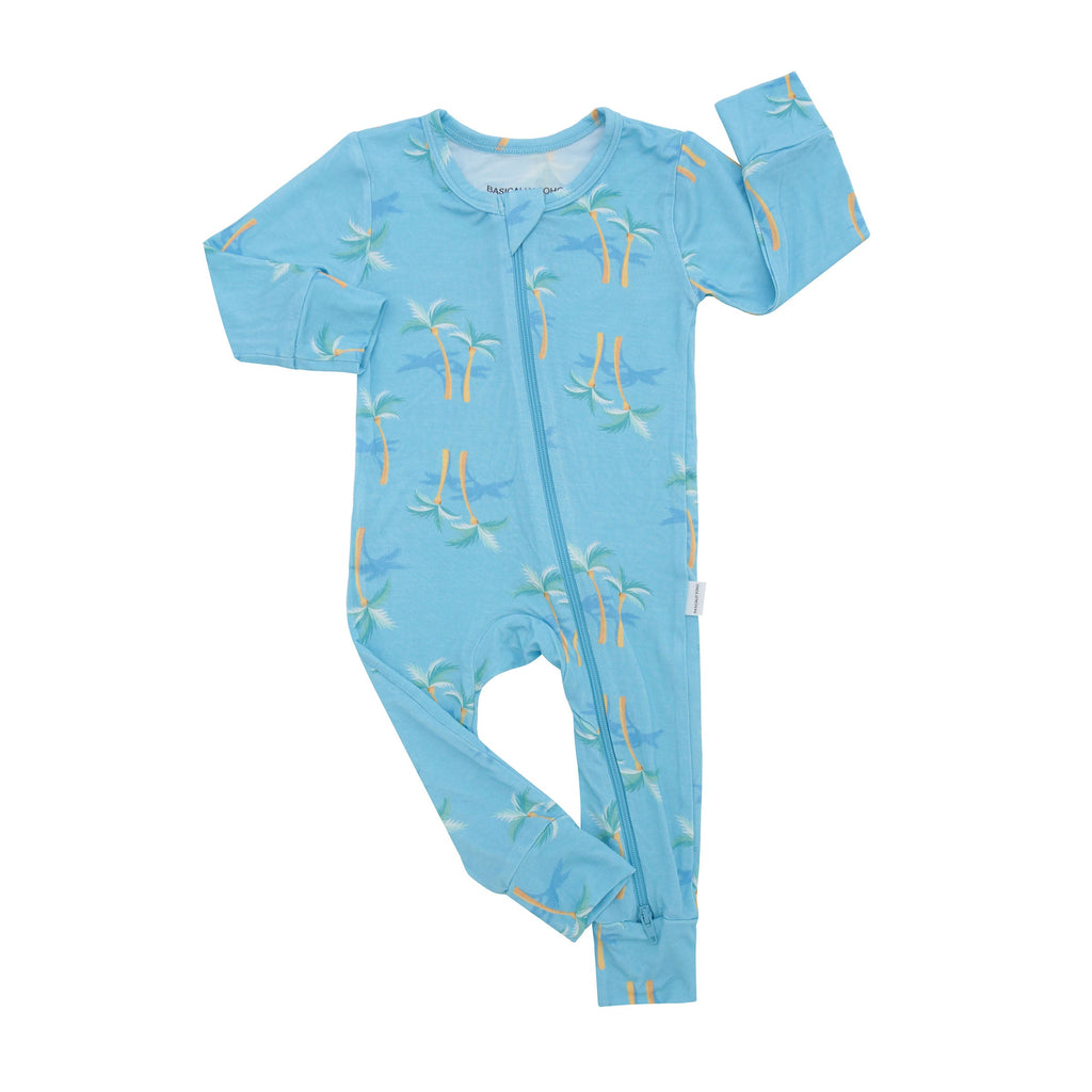 Miami Palm Tree Blue Zippered Romper