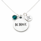 Be Brave Necklace – Sterling Silver with Birthstone & Initial Charm