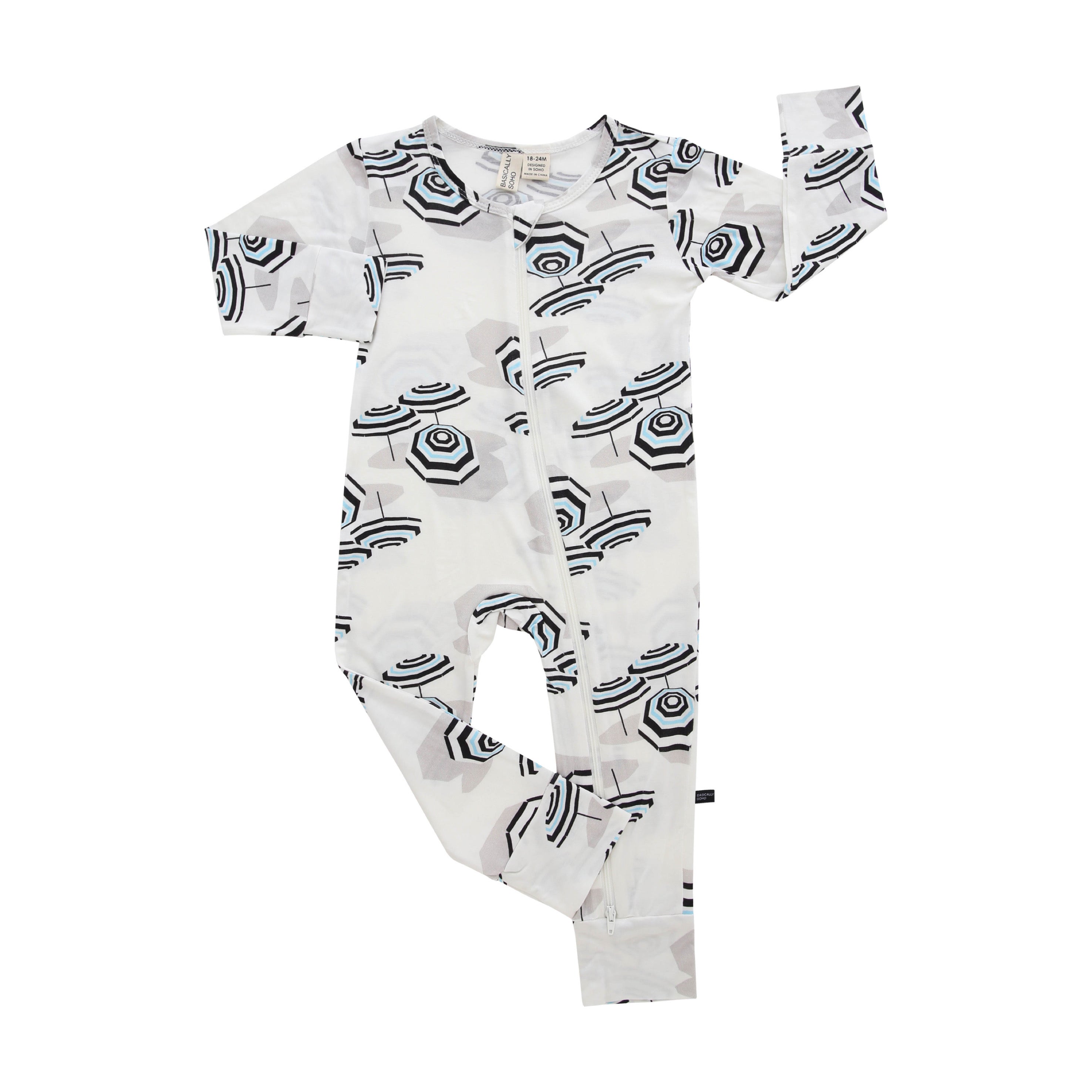 Amalfi Coast Beach Umbrella Black and White Zippered Romper