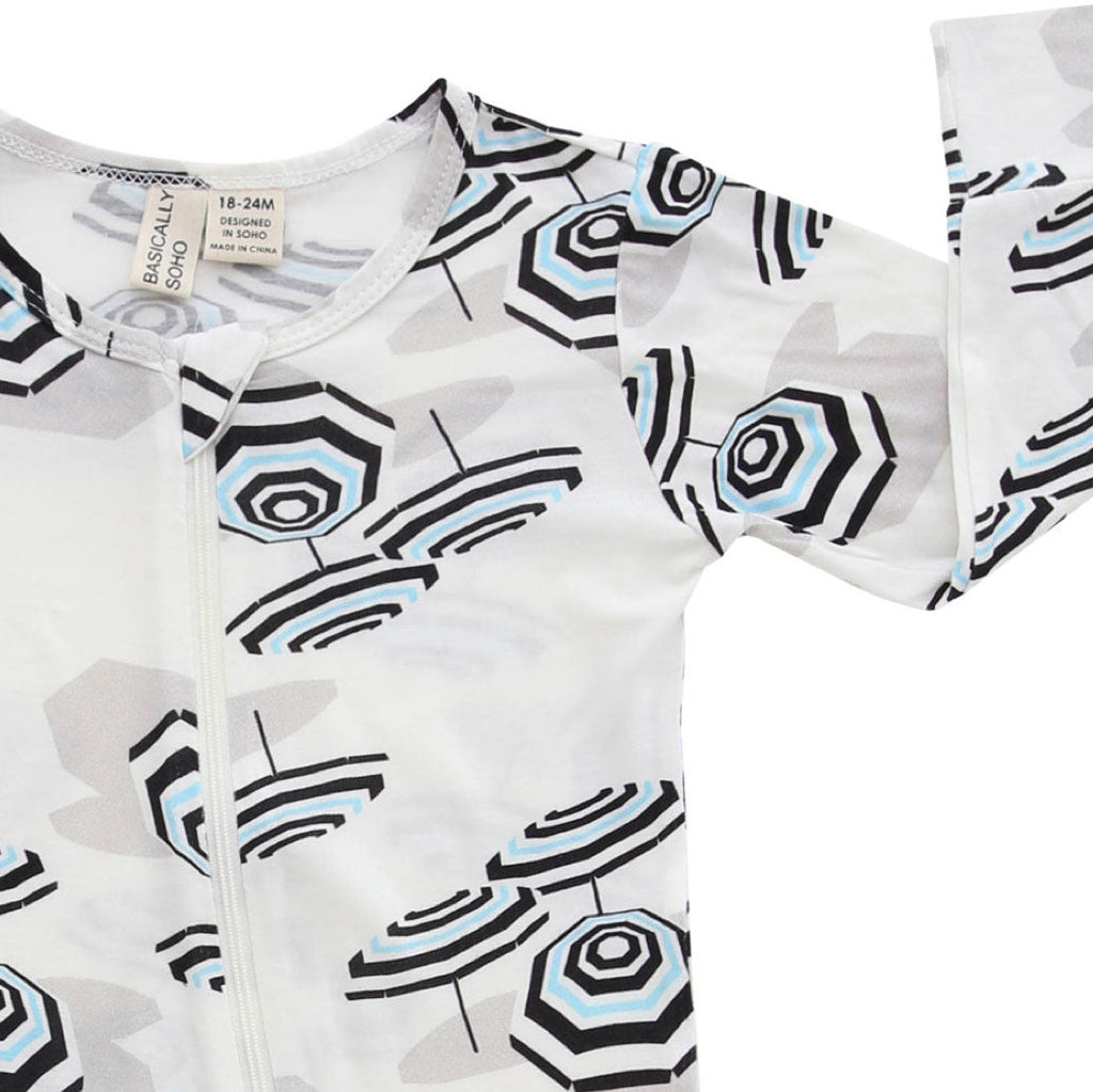 Amalfi Coast Beach Umbrella Black and White Zippered Romper
