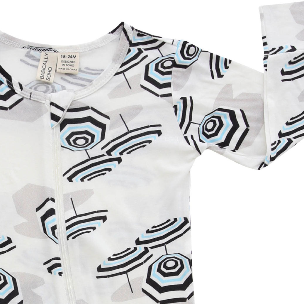 Amalfi Coast Beach Umbrella Black and White Zippered Romper