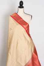 Mohini: Clay White & Coral Pink Kanjivaram Silk Saree | Silk Mark Certified