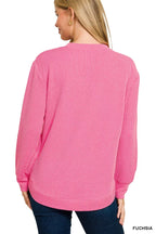 Zenana Full Size Raised Rib Round Neck Long Sleeve Top Plus Size