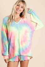 Women's Loungewear Set - Tie Dye French Terry - Top & Shorts 2-Piece