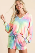 Women's Loungewear Set - Tie Dye French Terry - Top & Shorts 2-Piece